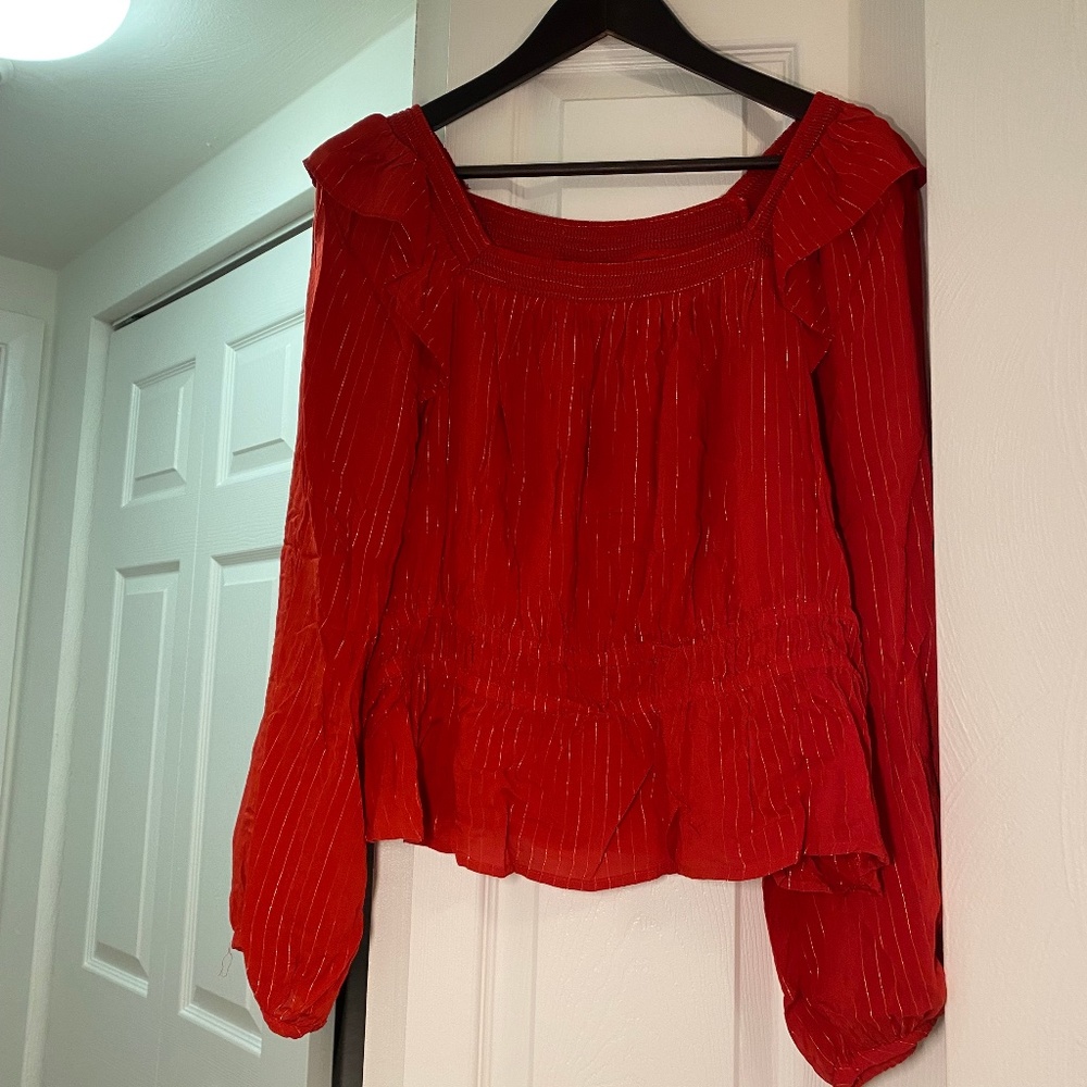Women's Balloon Long Sleeve Red Blouse